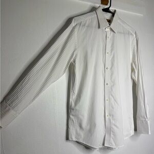 Italian 100% Cotton White Striped Men's Dress Shirt